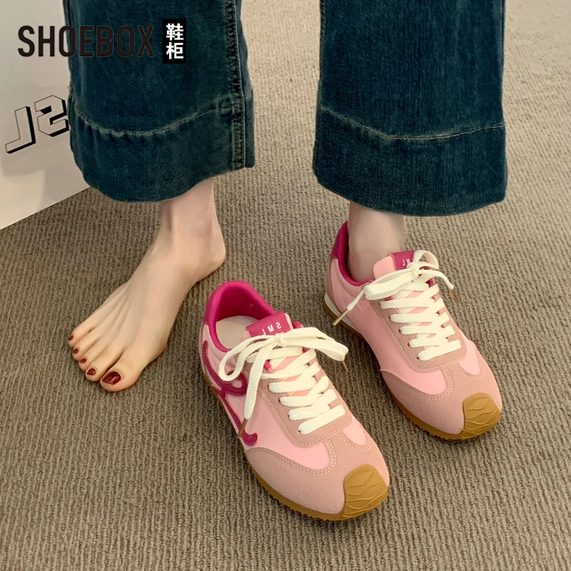 达芙妮集团鞋柜【幂幂同款】粉色阿甘德训鞋女款春季百搭拼色休闲鞋