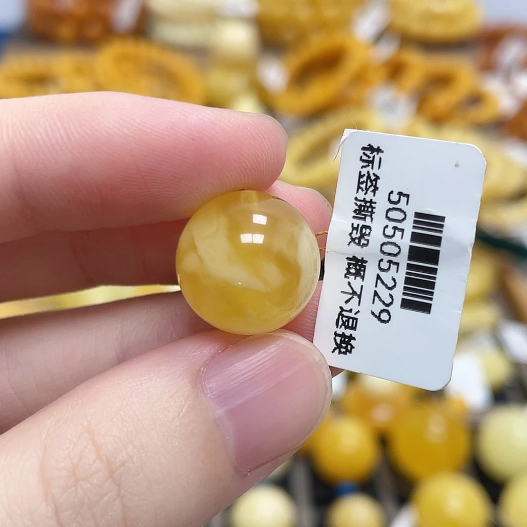 未镶嵌蜜蜡珠宝奇石圆珠浓蜜白花14.9m m