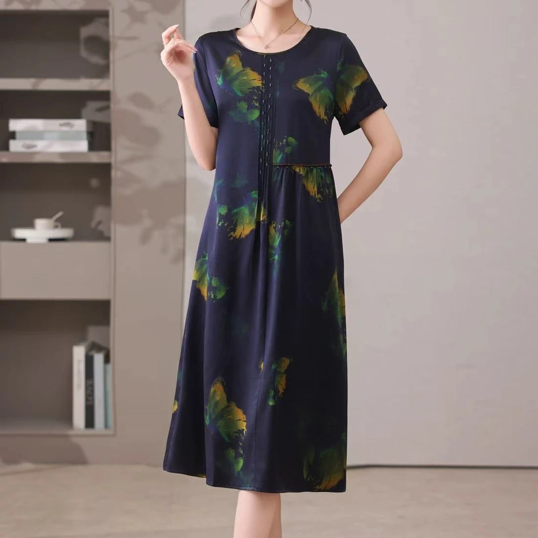 缎面桑蚕丝简约显瘦舒适凉爽连衣裙