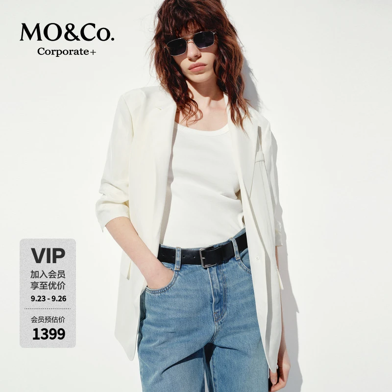 【C+系列】MOCO西装2025夏新品轻薄人丝捏褶中袖外套MBE2BLA004