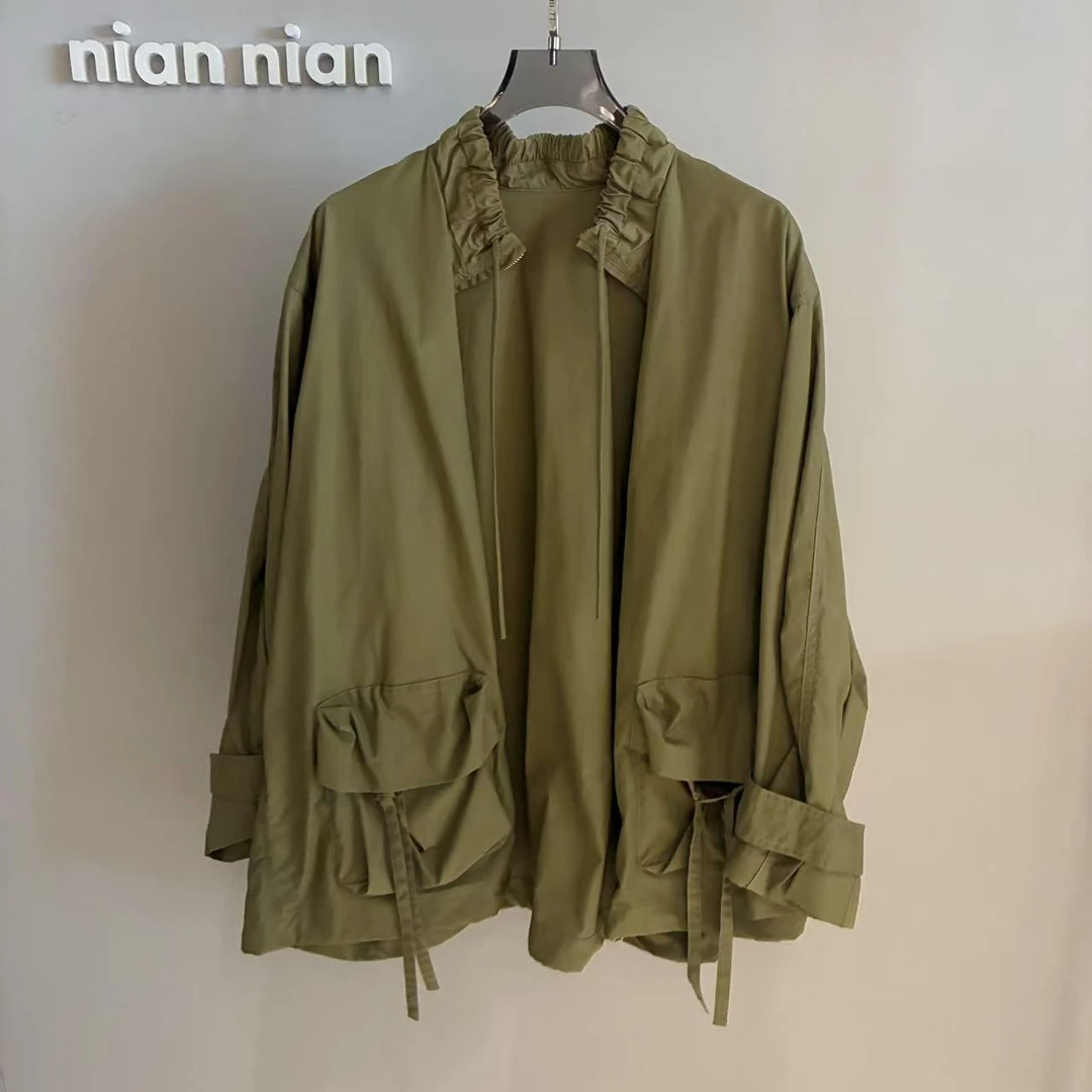 军绿色休闲风衣外套ll1146