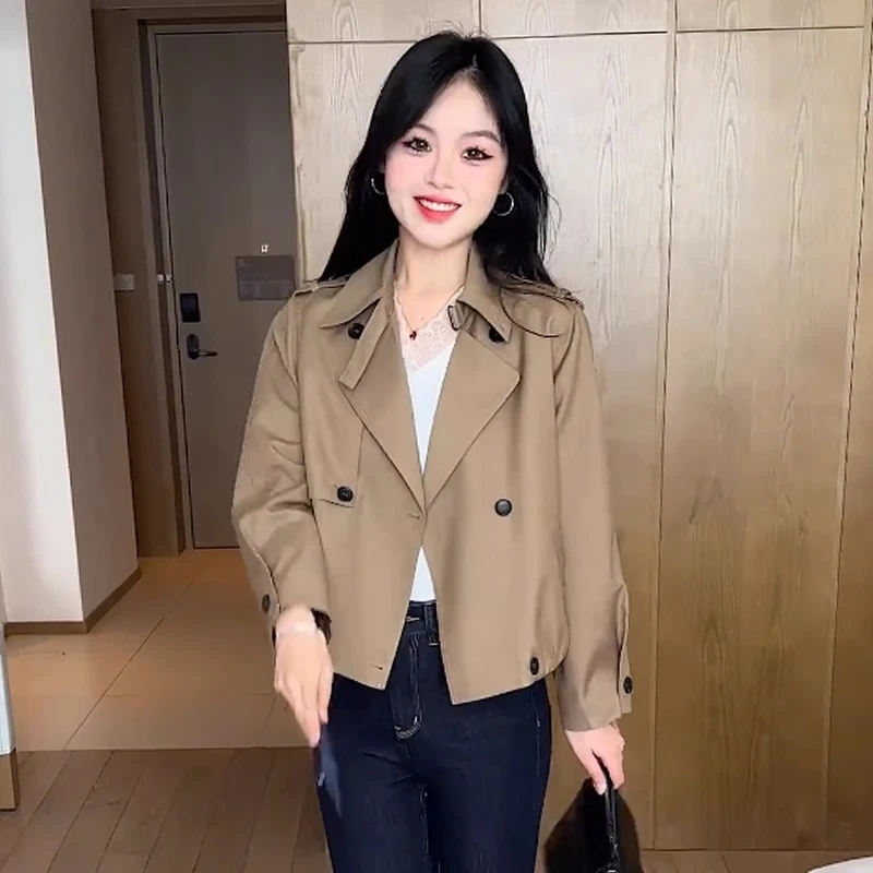 韩系女装卡其色风衣短外套2025年春季小个子洋气时尚宽松夹克上衣