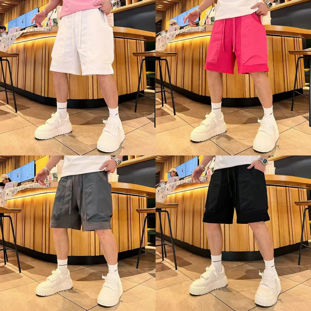纯色简约百搭宽松透气舒适机能解构风设计感男士松紧腰休闲短裤