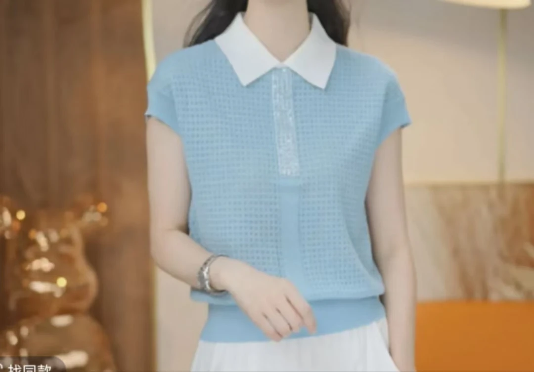 夏季定制百搭气质短袖轻奢透气轻薄翻领上衣