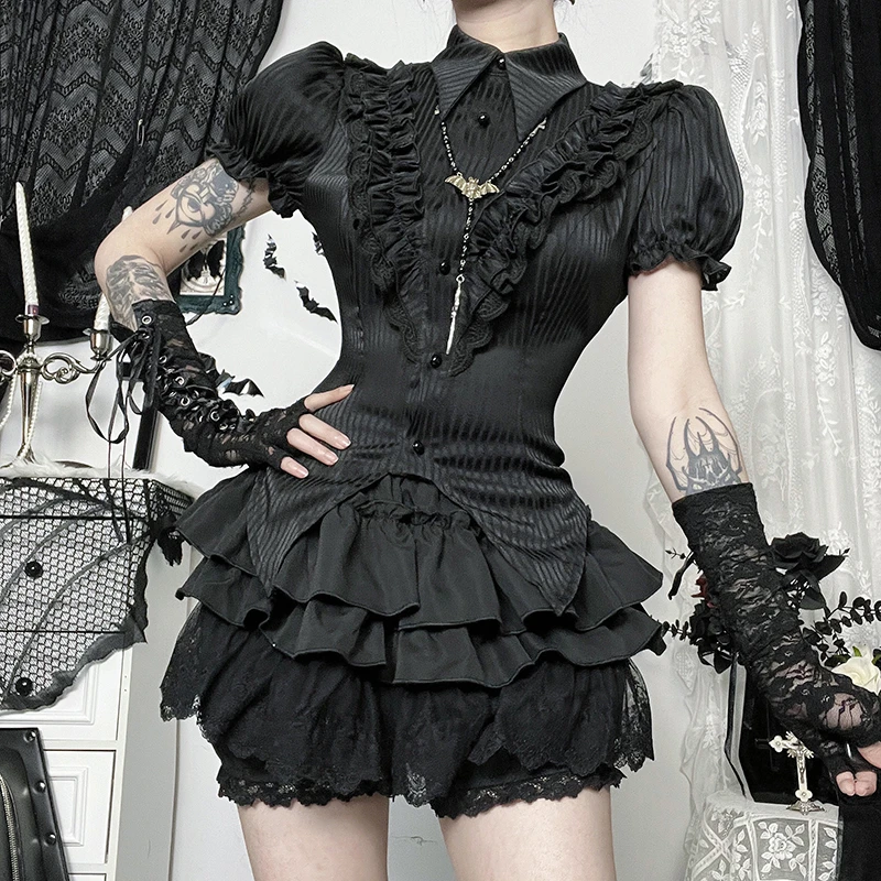 【万圣节服装】暗黑风套装女个性穿搭cos服装设计感上衣短裙两件套