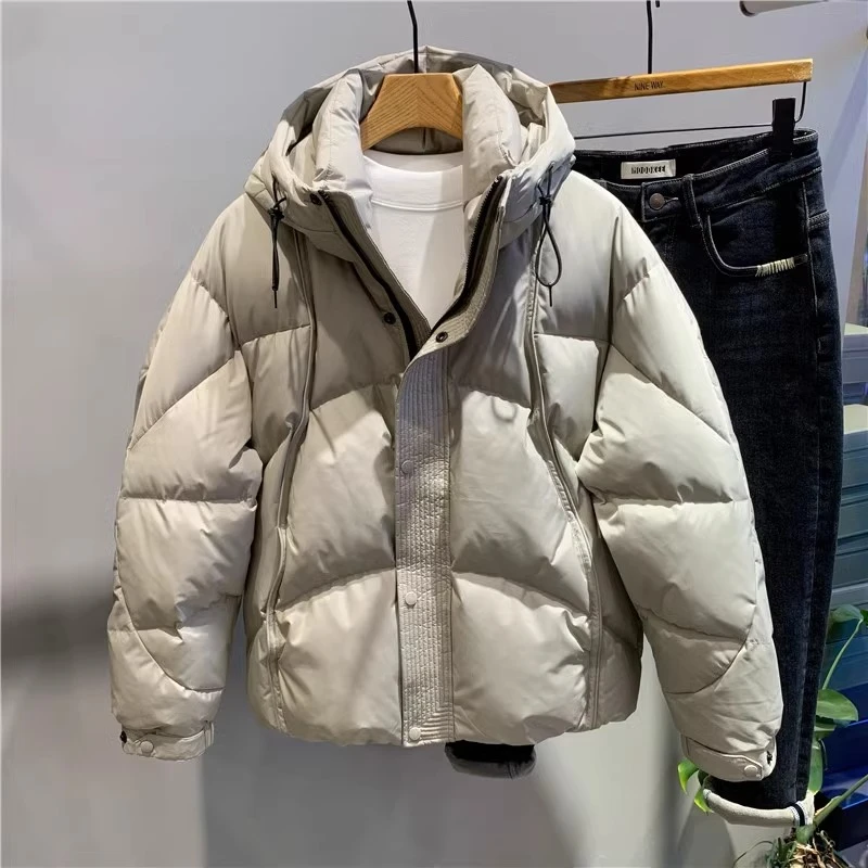 冬季新款高端拼接连帽防寒羽绒服外套男时尚帅气白鸭绒面包服保暖