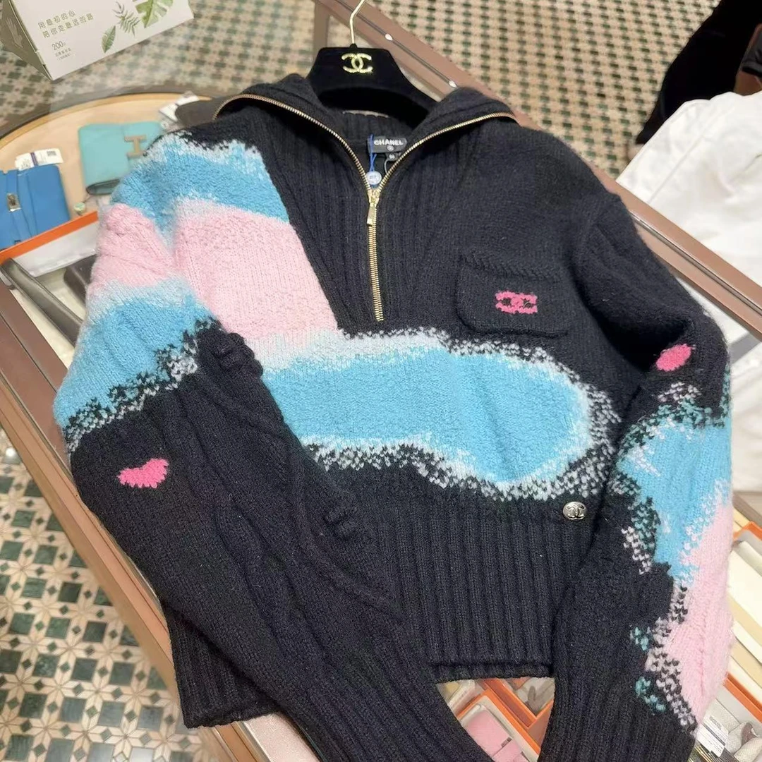 99新 Chanel/香奈儿 22滑雪系列翻领短款毛衣 专柜29800  36码