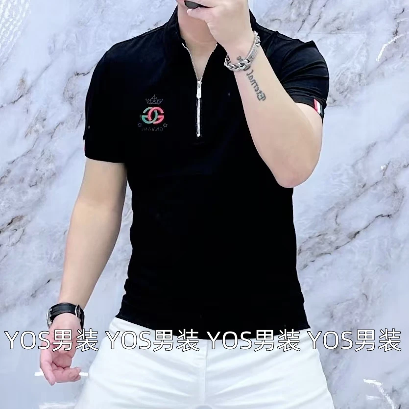 2025夏季新款男士休闲半袖字母皇冠翻领半拉链POLO衫Y60038