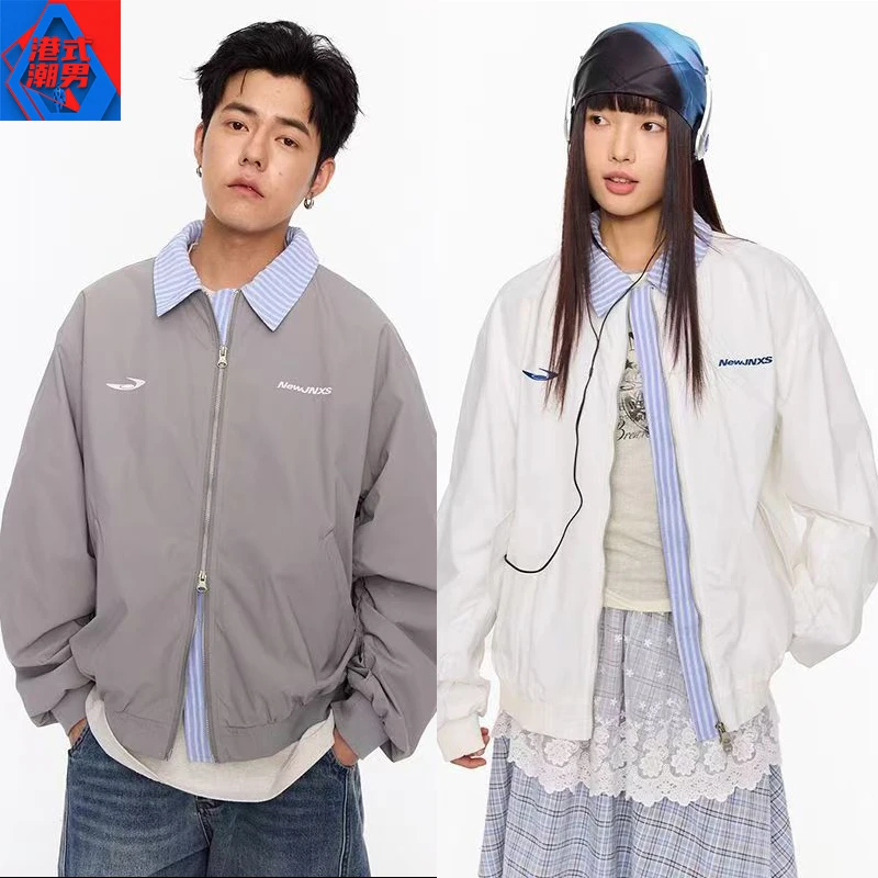 拼接假两件拉链夹克男春秋季新款潮流宽松高街感百搭情侣休闲外套