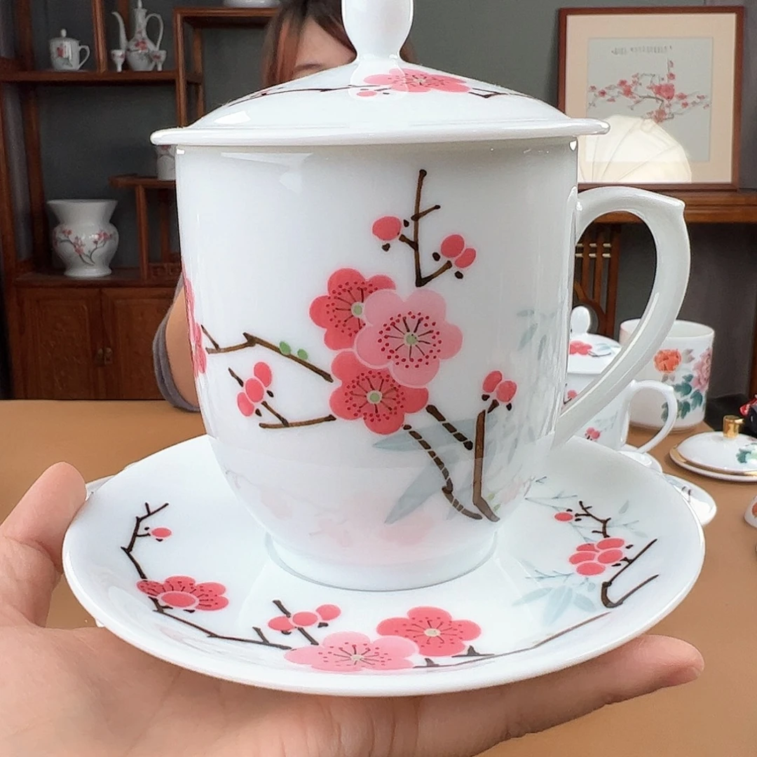 瓷翠竹红梅2号杯，茶福利款