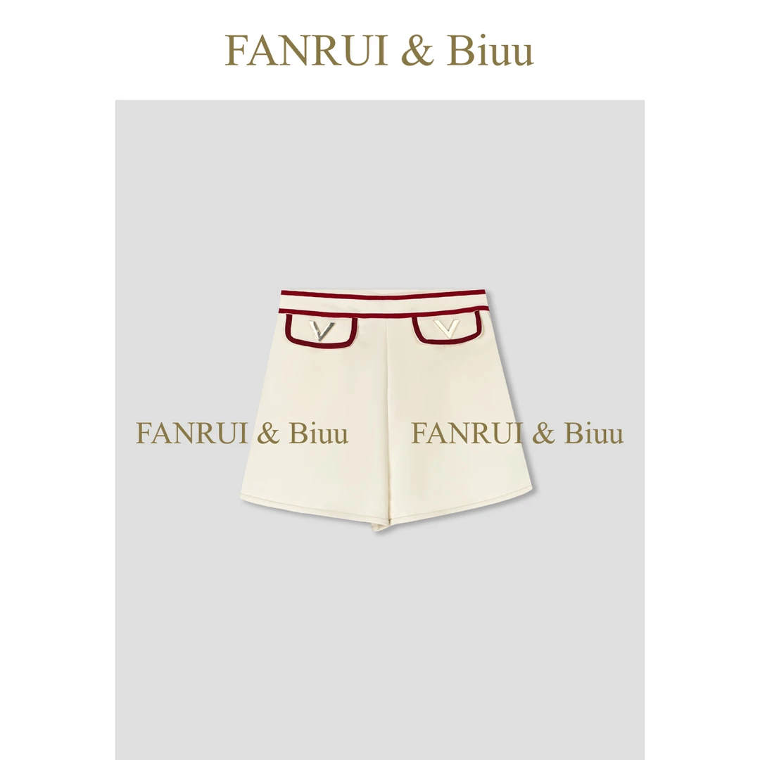 FANRUI/泛芮「屿步」新款夏季时髦气质拼接v字钉扣显瘦短裤女B16887