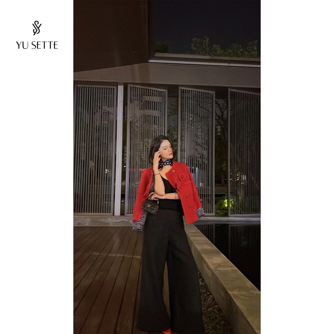 遇儿推荐【原版精仿羊毛私服红香】气质百搭红色小香风外套20240163