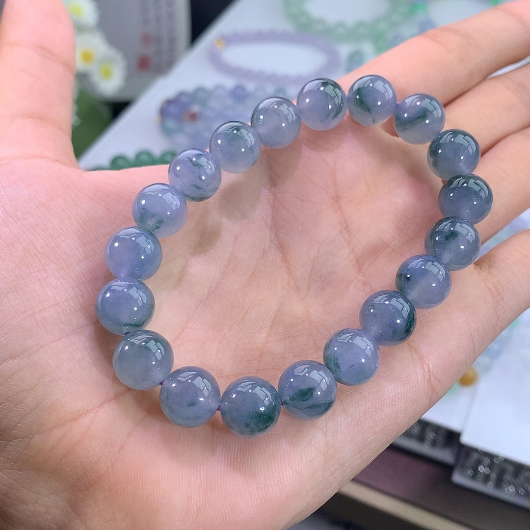 未镶嵌手链翡翠蓝紫飘花手串