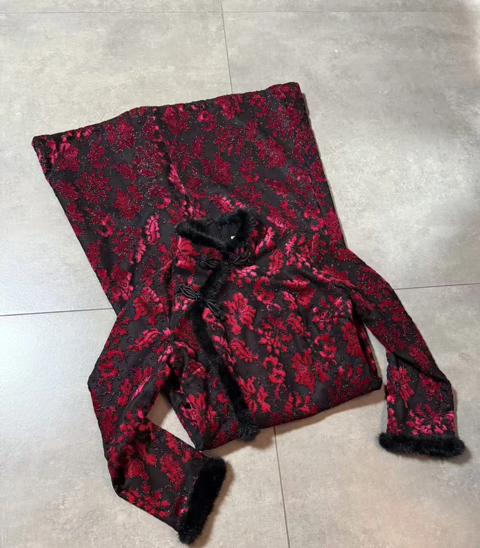 旗袍  秋冬款 改良款 加绒（衣长约120cm）胭脂妆 C404（紫红）