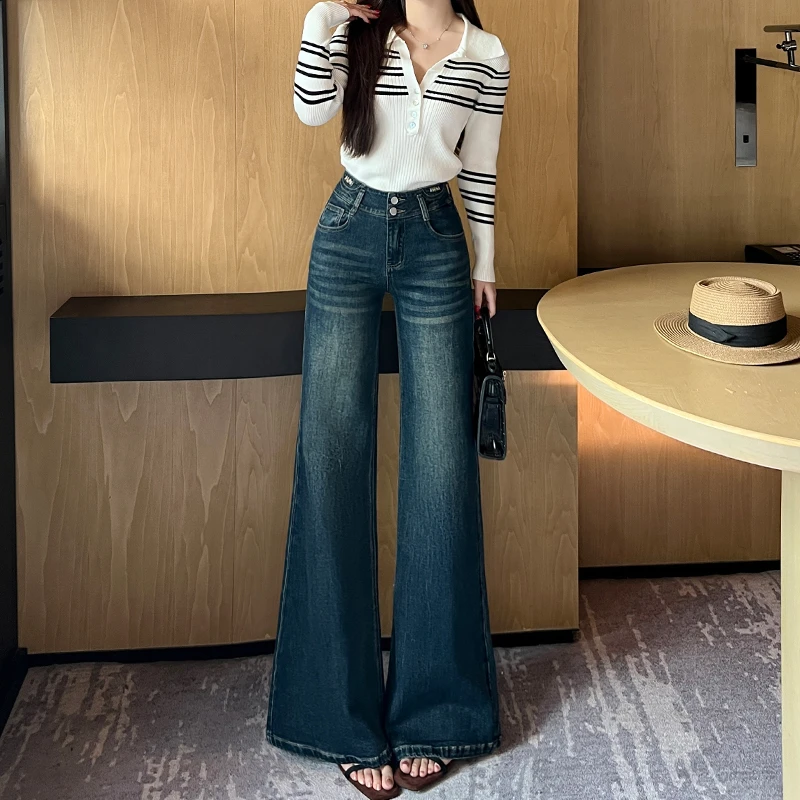 高腰微喇牛仔裤女2025年早秋新款小个子复古时尚显瘦马蹄喇叭裤