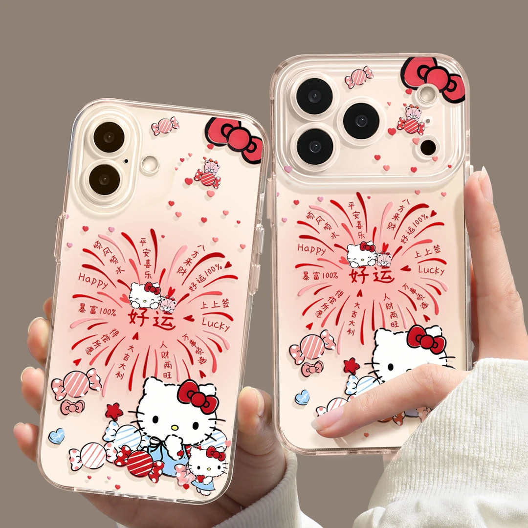 新年烟花小猫适用iphone17Promax/16手机壳华为P70vivo小米15防摔