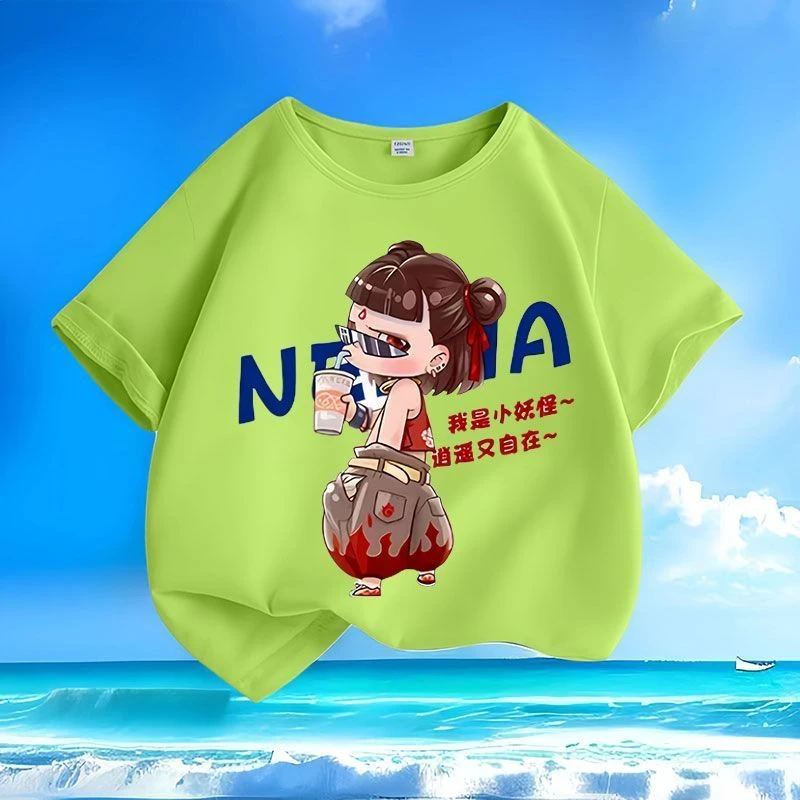 2025新款哪吒儿童纯棉t恤中大童男女上衣柔软舒适百搭国风夏季萌O