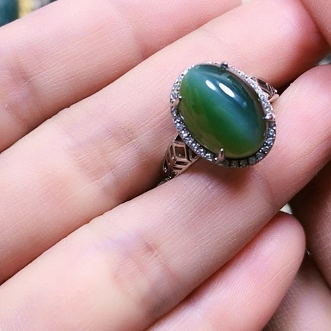 和田玉银S925镶嵌戒指