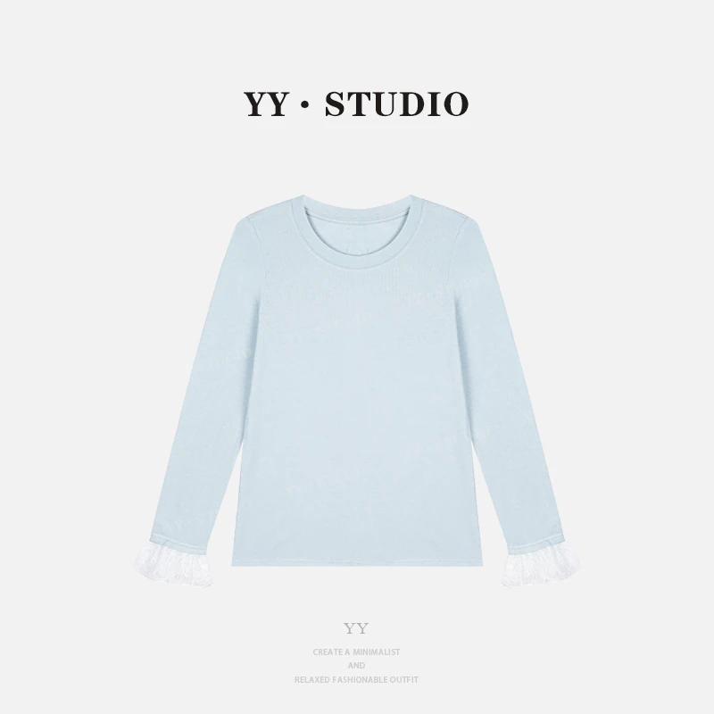 【YANYAN】夏季新款纯色花边袖长袖T恤YY-2558