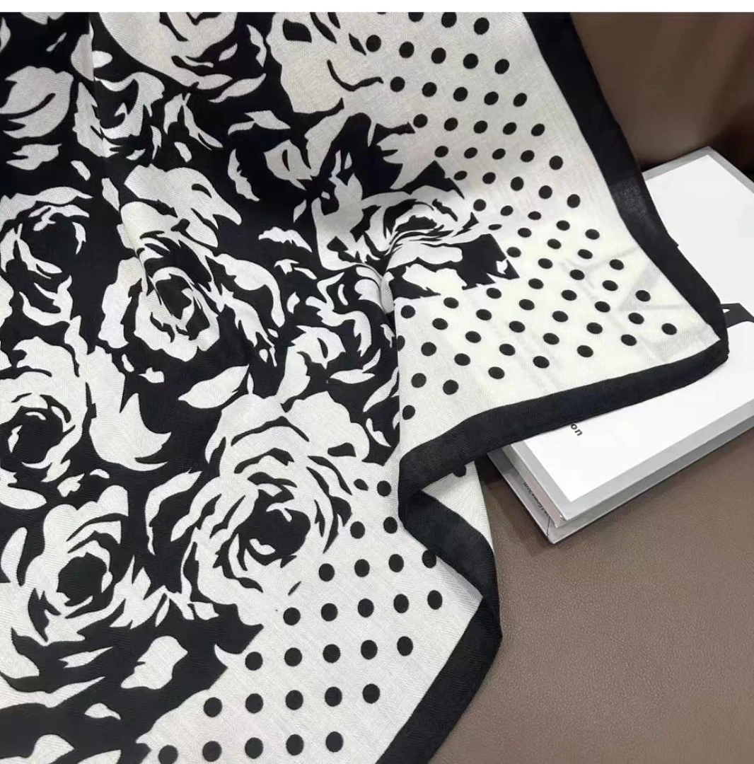 P11【波点玫瑰】新款单面棉质85*85精致小方巾