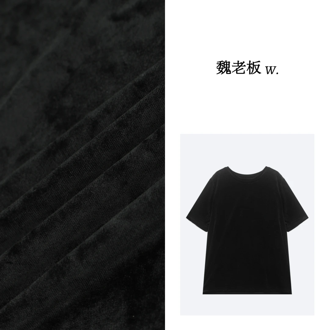 W.Diva【兰馨】通勤舒适宽松醋酸丝绒圆领短袖T恤松弛感51T191478