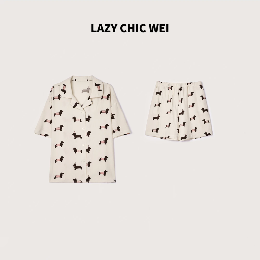 WEI 100棉缪系腊肠狗超亲肤两件套睡衣+收纳袋 2505SSW5149