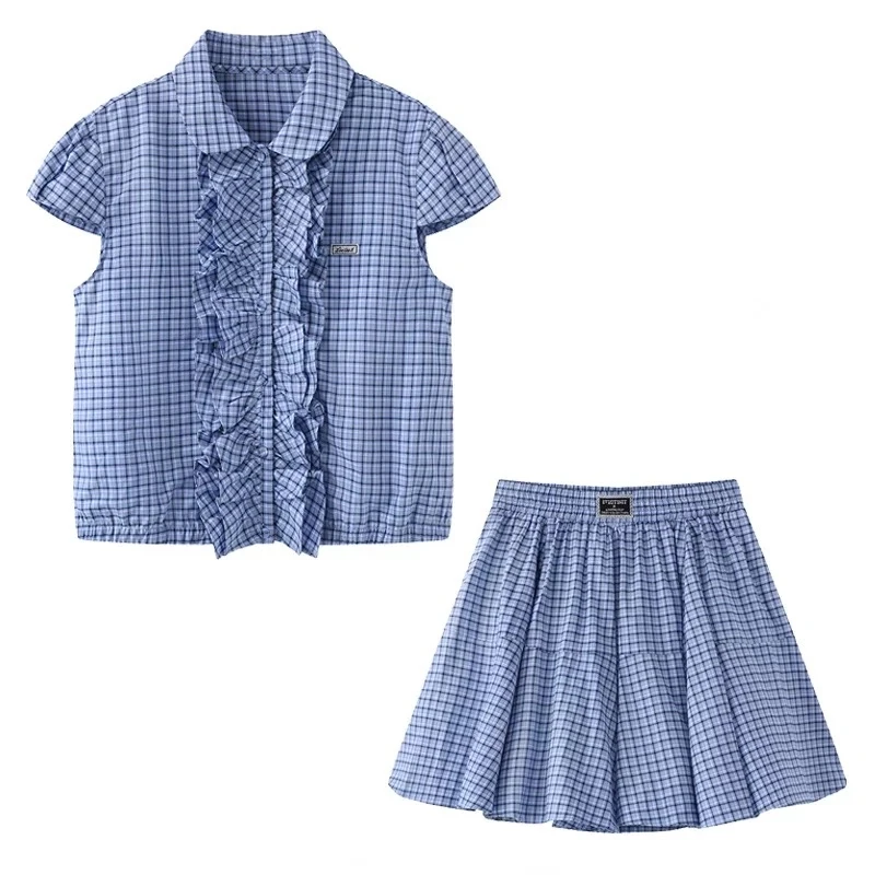 【YY011】2025春季新款格子褶花边时尚套装