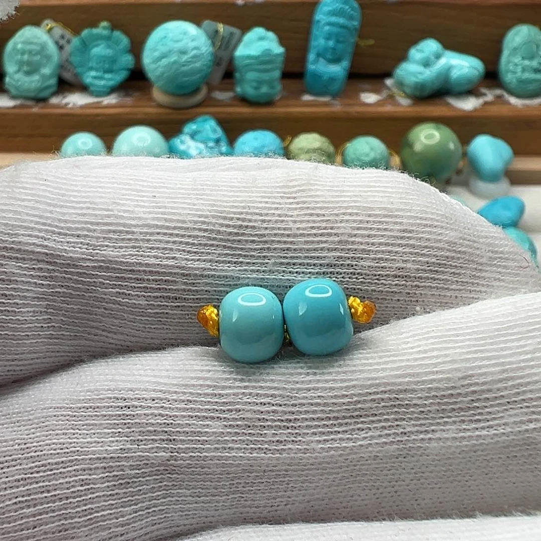 绿松石老型对珠 未镶嵌