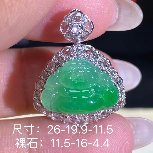 莱韵翡翠 18Ｋ金镶嵌阳绿佛公