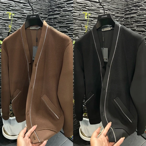 秋季新款高端欧货时尚无领男士针织夹克外套/8079-1