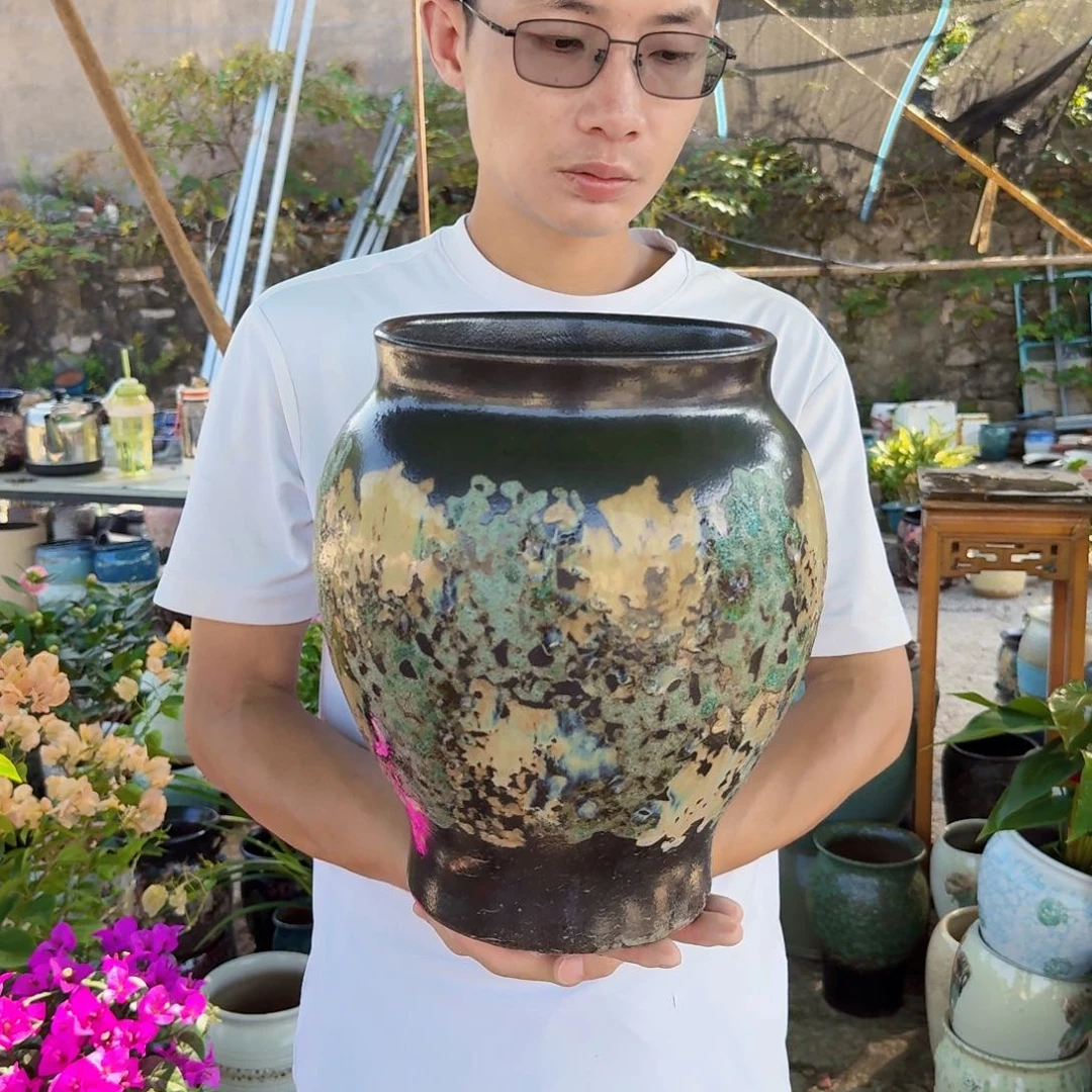 紫砂花盆口20高31；一个姹寂老庄宋