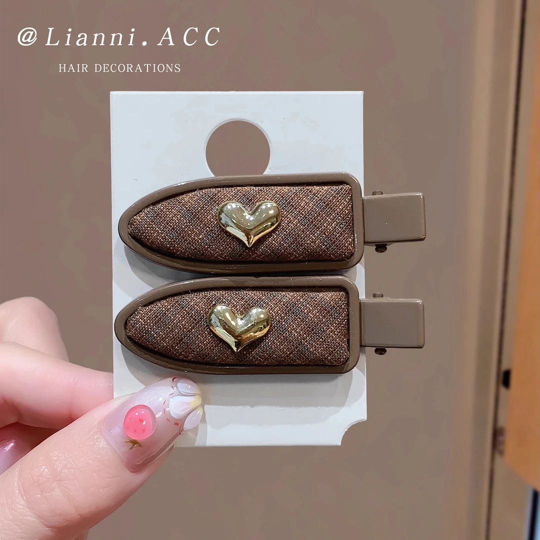 时尚格纹爱心发夹女2025新款前额碎发刘海夹一字夹侧边鸭嘴夹发饰