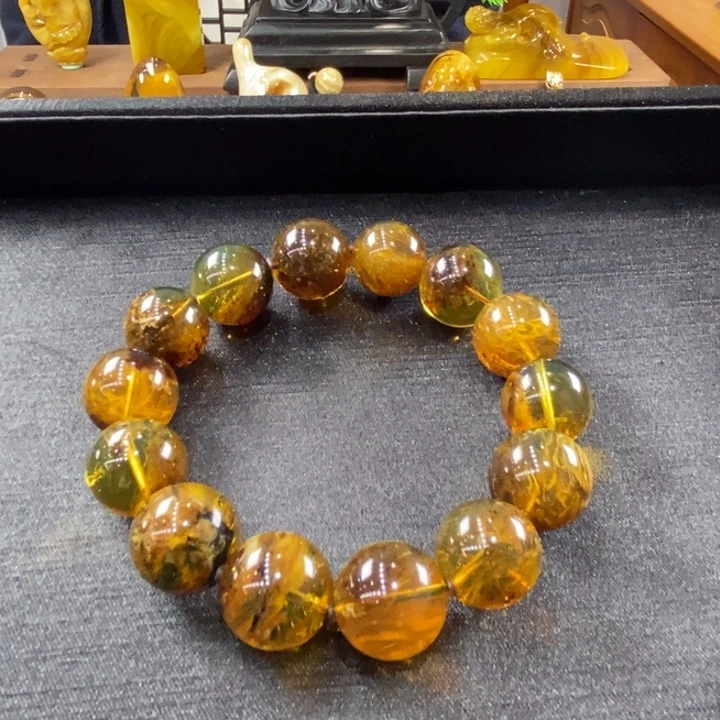 琥珀未镶嵌手链特色水草植物珀