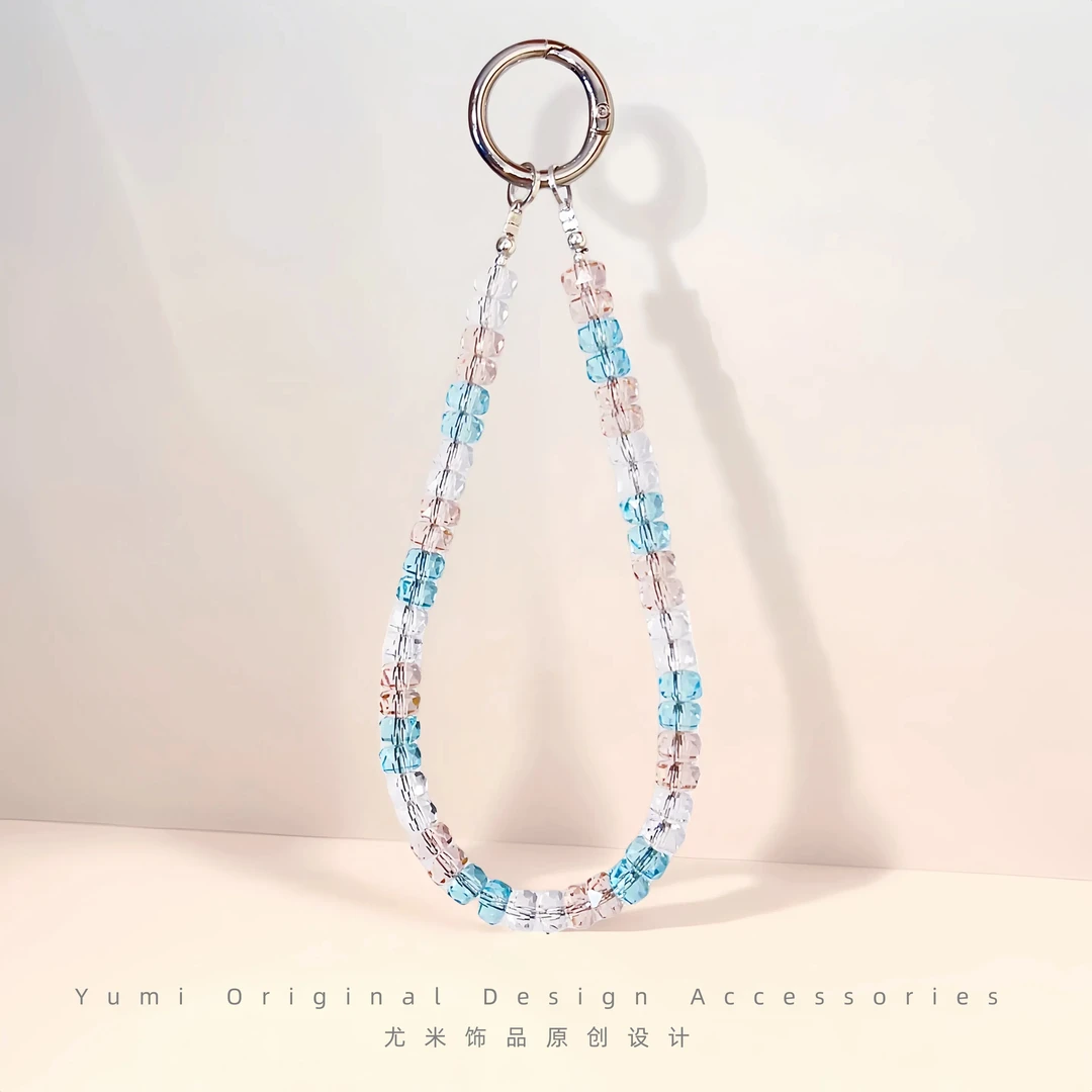 尤米2025夏季新款粉蓝星河水晶手机挂链绳高级感防丢钥匙扣包配饰