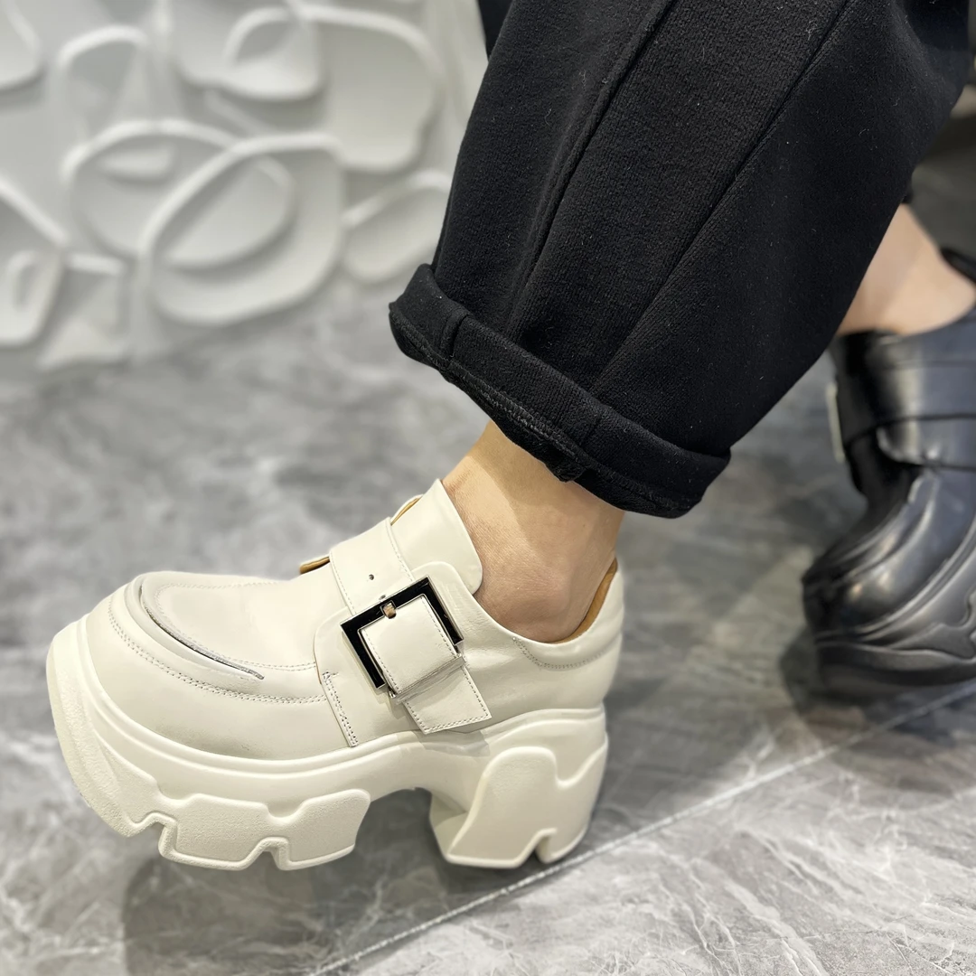 「LNRZ」2025新款时尚松糕底休闲鞋女牛皮小个子单鞋厚底乐福鞋