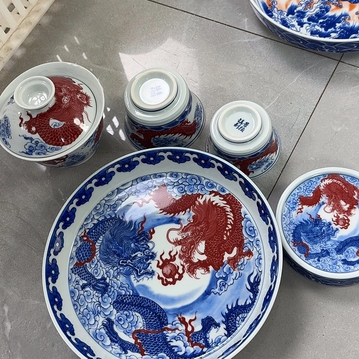 瓷片双龙戏珠5件套