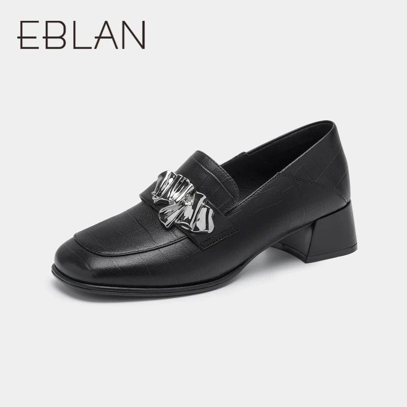 伊伴牛皮英伦乐福鞋时尚中跟皮鞋舒适百搭休闲鞋 B22461380