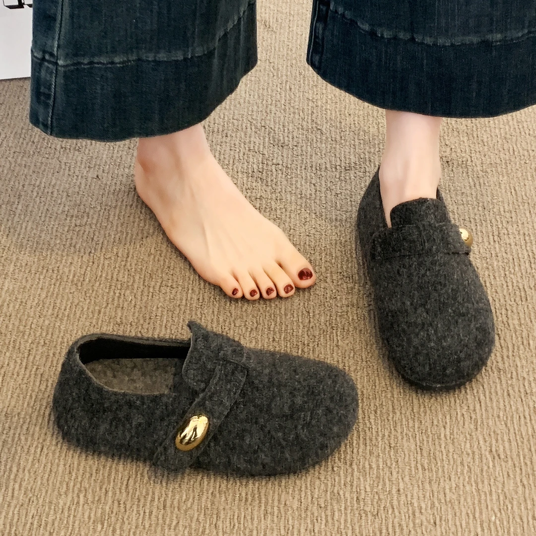 厚底灰色勃肯鞋女加绒毛毛豆豆鞋2025新款冬季鞋子一脚蹬乐福棉鞋