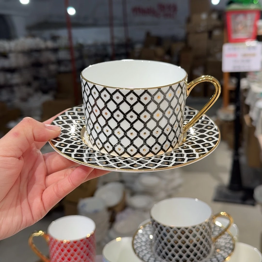 瓷鹅黄原单咖啡杯碟250ml一套微瑕