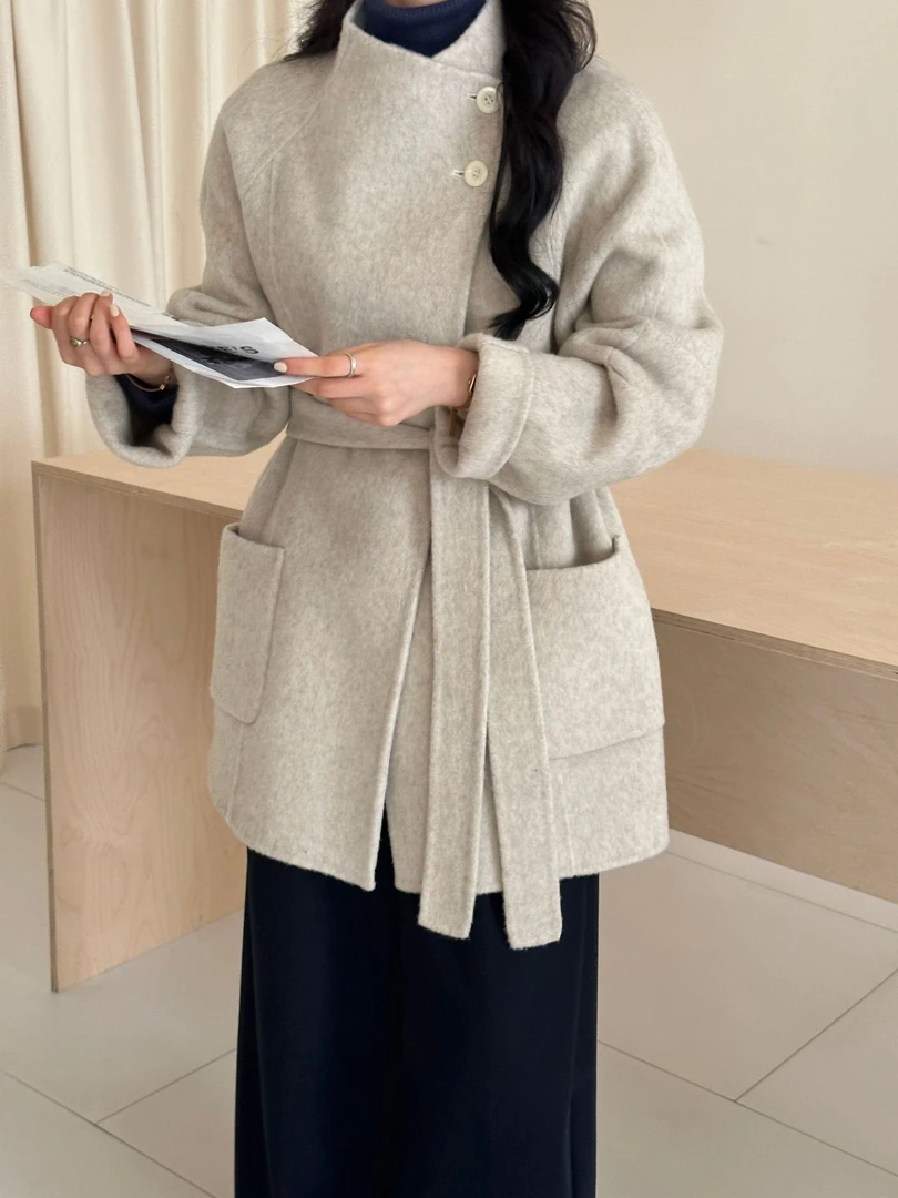 小个子立领双面羊毛大衣女加厚韩版毛呢外套时尚慵懒风秋冬中长款
