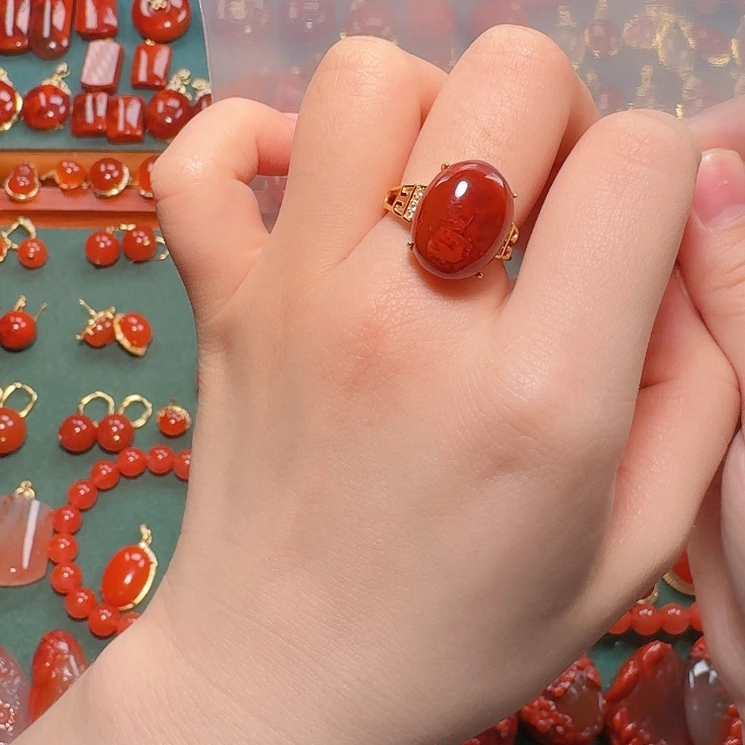 南红玛瑙银S925镶嵌6+