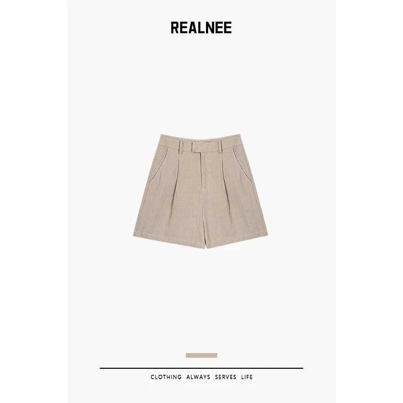 REALNEE【风吹半夏】BC天然亚麻极简短裤慵懒松弛感夏日标配03082