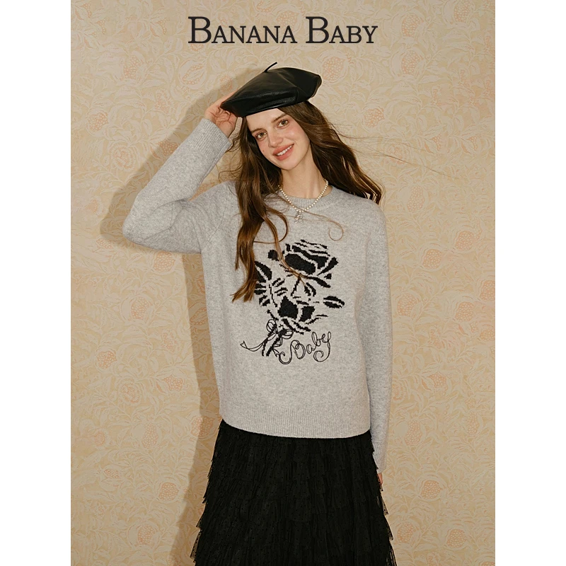 BANANA BABY2025年冬季新款格雷系提花刺绣毛衣女套头A2F4MY616