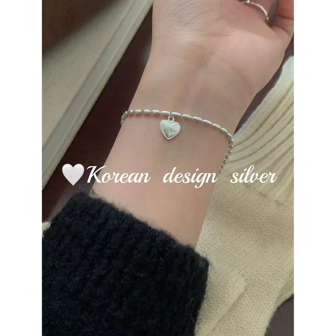 925银亚克力手链 L-D278#韩系简约设计高级感爱心米珠手链