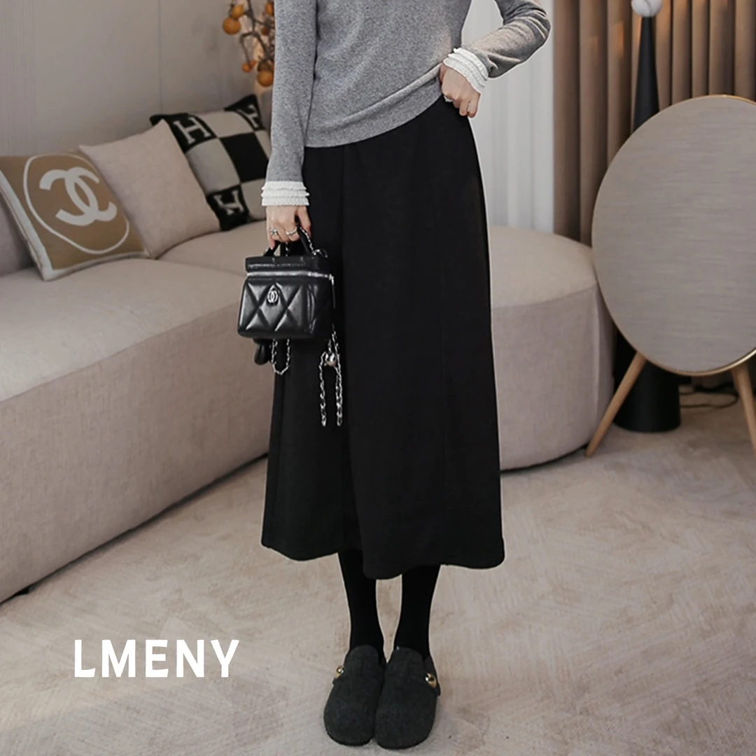 LMENY“鱼骨裙”6片立裁~醋酸羊毛加绒松紧腰口袋6片伞裙25DQ015