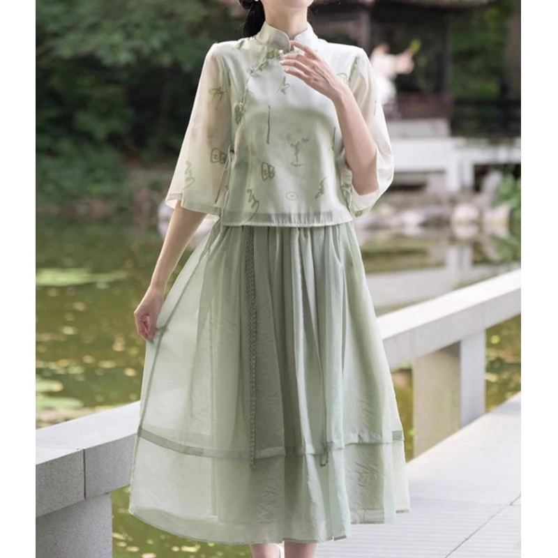 新中式改良旗袍年轻款少女2025夏季新款气质高端国风连衣裙两件套