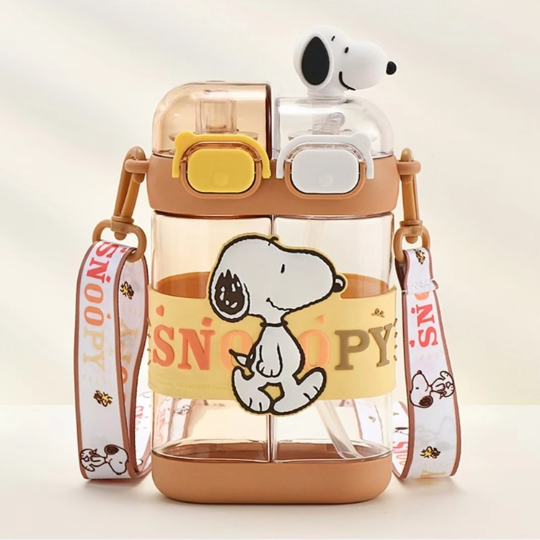 【贤惠乱炸】史努比双仓双饮杯Tritan斜跨分仓吸管直饮杯