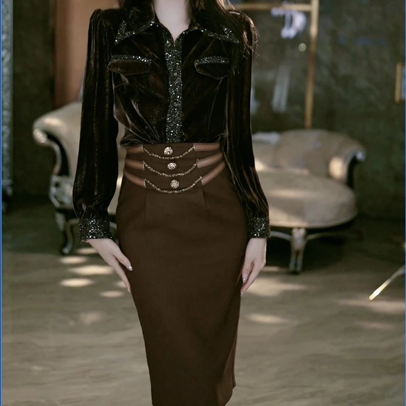 SEJI/瑟纪【魅力摩卡】复古时尚气质半裙