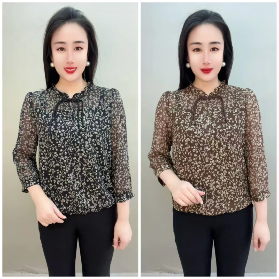 816款小碎花盘扣流苏衫