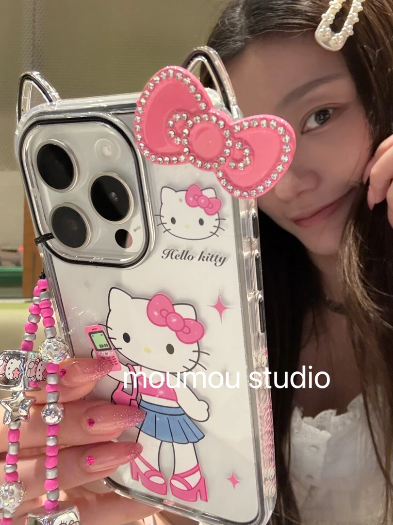 猫耳朵造型长腿猫咪适用iPhone16Promax手机壳苹果15卡通14挂绳13